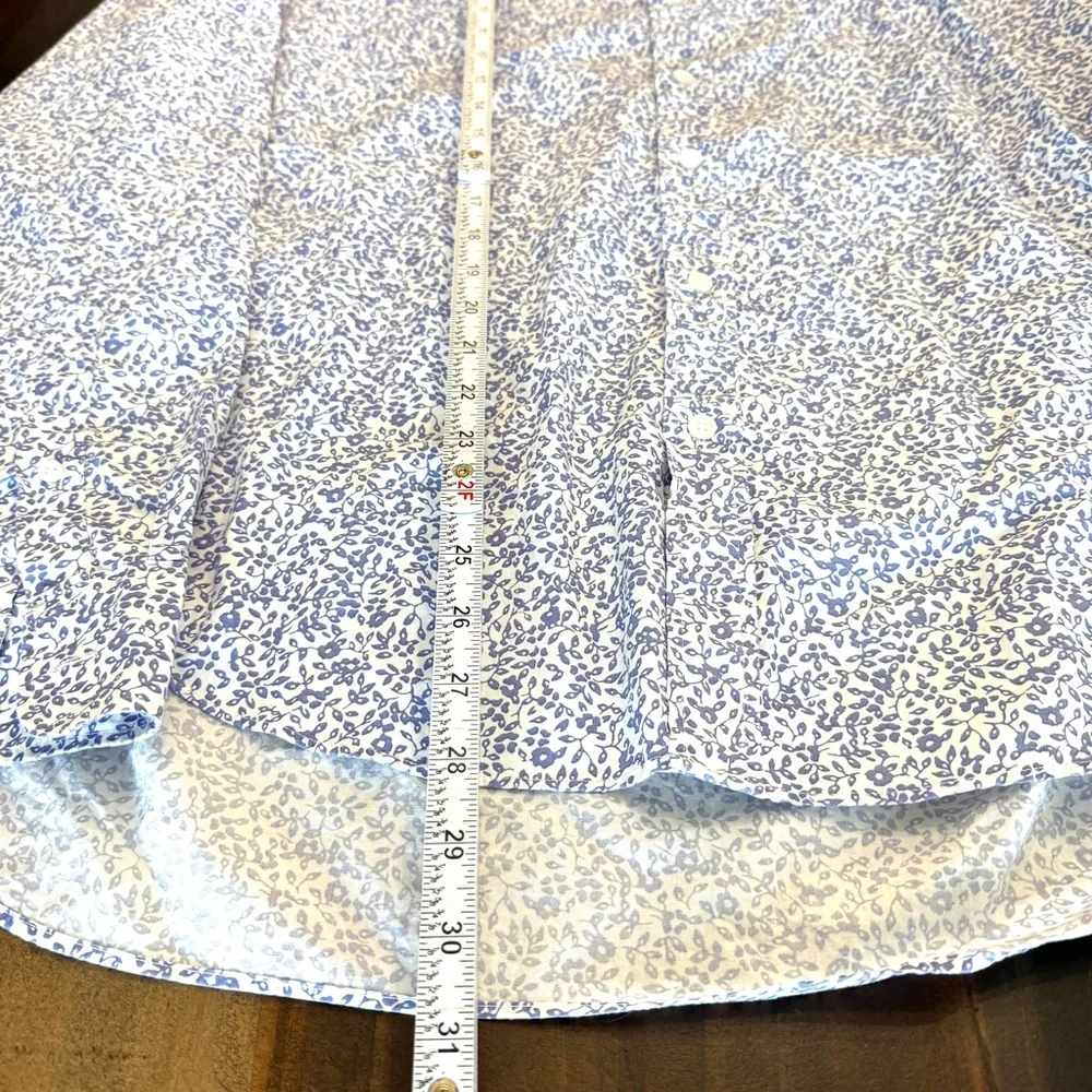 J Crew Mercantile Floral Button Down Shirt XXL Blue White Flex Stretch